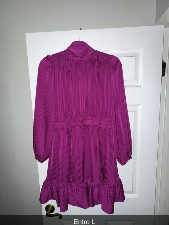 entro Dresses & Skirts - entro Fuchsia Pleated High-Neck Long Sleeve Dress
